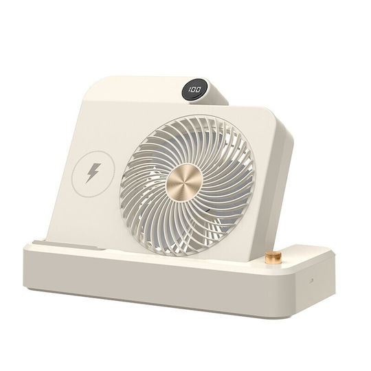 Ventilator 2în1 Alista Home Funcție Încărcare Wireless Telefon 100 Niveluri Viteză 2400 Mah 5v 2a 25 X 16.5 X 24 Cm Bej
