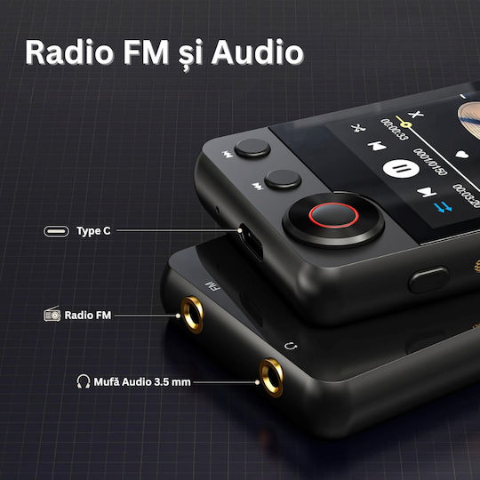 Mp3 Player Ecran Tactil 2.4 Inch Bluetooth 5.3 128gb Suportă Card 128gb Difuzor Hifi Radio Fm Reportofon Usb-c Căști Negru Gri