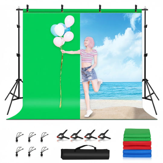 Suport Portabil Fundaluri Fotografice 2x2m 3 Fundaluri 4 Cleme Pliabil Asamblare Ușoară Geantă Studio Foto Video Inclusă Multicolor