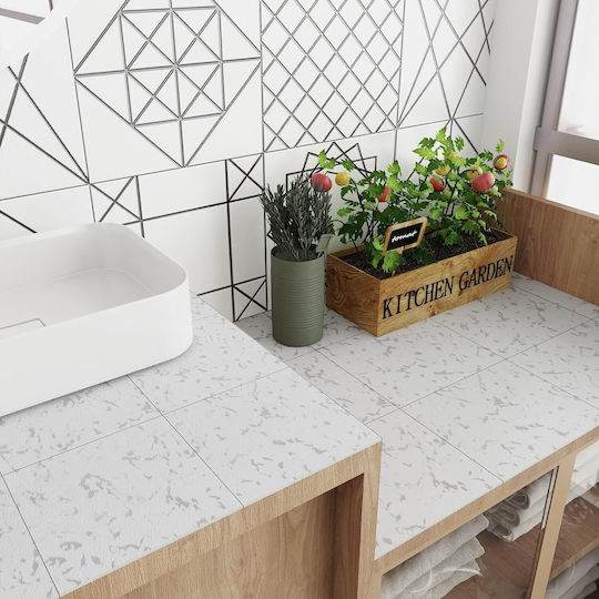 Set Plastic Vinyl Floor with 24 Tiles L30xW30cm White
