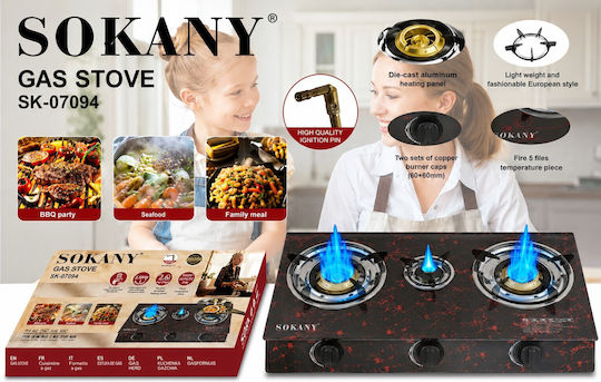 Sokany Countertop Gas Burner Triple Black