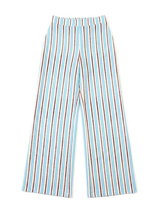 Damen Satin-Hose Gestreift Blau