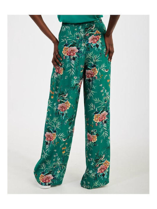 PENP52 Damen Hochbund Pantaloons Blumen Grüne
