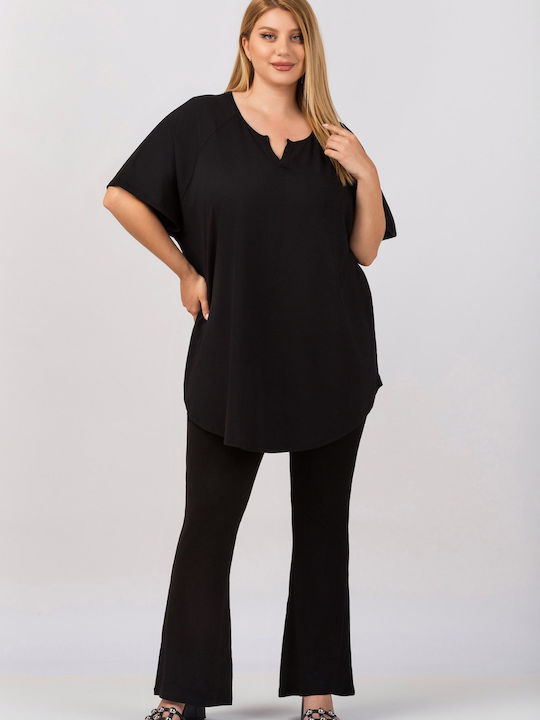 Women's High Rise Flared Pantaloons with Rubber Band Black