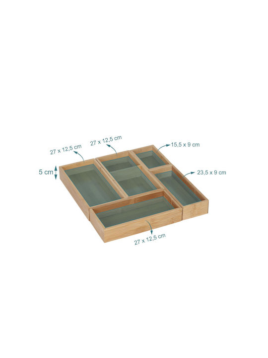 Relaxdays Tăvi Pentru Tacâmuri De Sertar Compoziție Liberă Din Lemn 27x12.5x5cm 5 Bucăți Maro
