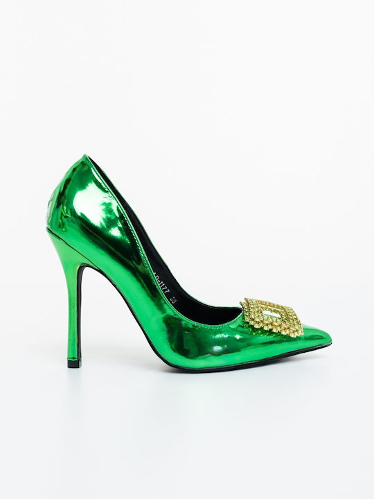 Spitze Pumps aus Lackleder mit Hohem Absatz Grüne