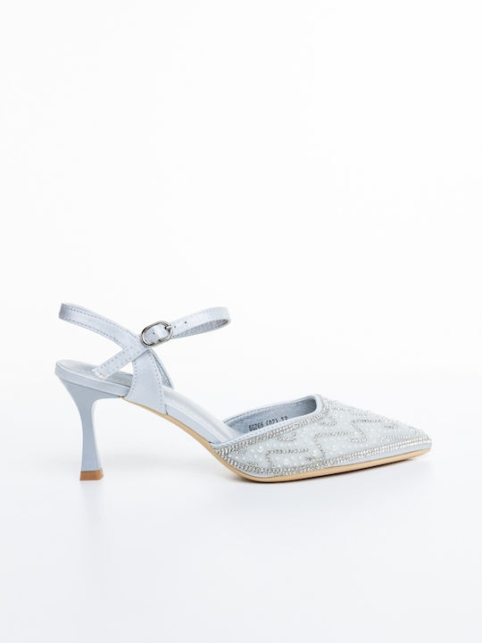 Leather Pointed Toe Heels with Medium Heel Silver