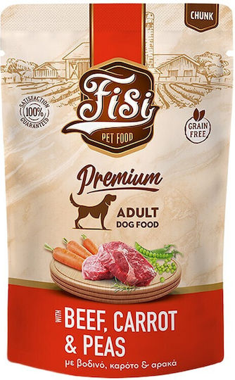 Fisi Dog Adult Grain Free Βοδινό Καρότο & Αρακά 130g Υγρή Τροφή Πρακτικό Φακελάκι Pouch Ειδικά Σχεδιασμένη Τις Καθημερινές Ανάγκες Ενήλικων Σκύλων