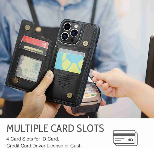 Caseme C22 iPhone 15 Pro Max Card Wallet Rfid Husă Din Piele Neagră