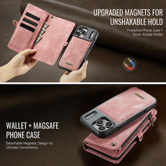 Caseme 008 Iphone 17 Pro Max 5g Θήκη Πορτοφόλι Αποσπώμενη Θήκη Σιλικόνης Pink
