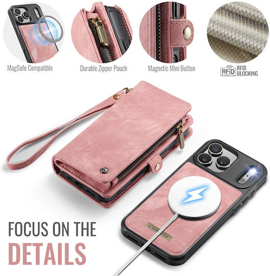 Caseme 008 Iphone 17 Pro Max 5g Θήκη Πορτοφόλι Αποσπώμενη Θήκη Σιλικόνης Pink