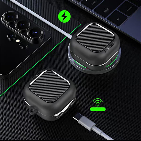 Techsuit Carbonfiber Silicone Case With Hook In Black Colour For Galaxy Buds4 / 4 Pro