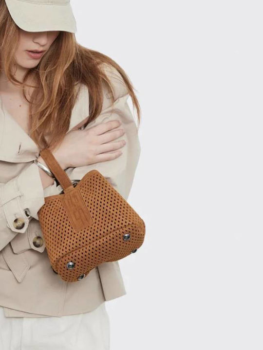 Hype Net Suede Baguette Δερμάτινη Γυναικεία Τσάντα Ώμου Ταμπά