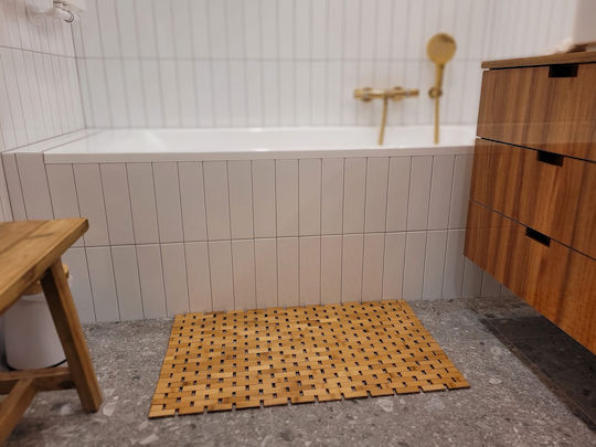 Неслизащ Бански Килим Дървен Bathroom Mat Rug Бежов 80x50см