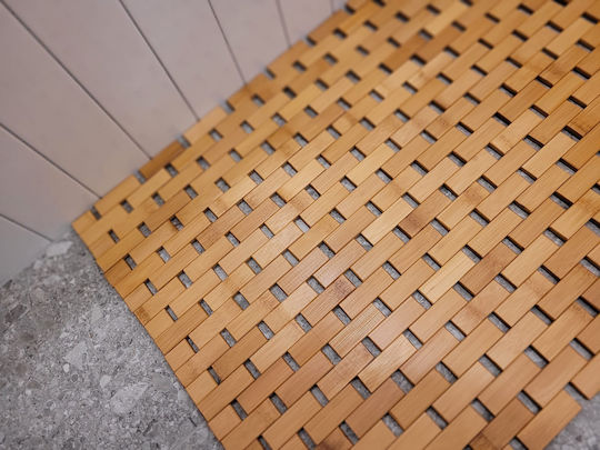 Неслизащ Бански Килим Дървен Bathroom Mat Rug Бежов 80x50см
