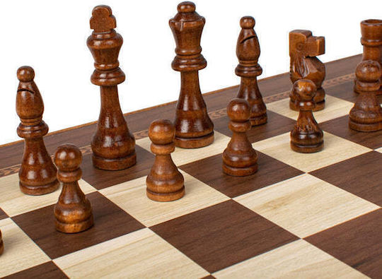 Manopoulos Laminate Βελανιδιάς Κλαδί 3 Σε 1 Χειροποίητο Τάβλι/Σκάκι από Ξύλο Ελιάς με Πούλια 38x40cm