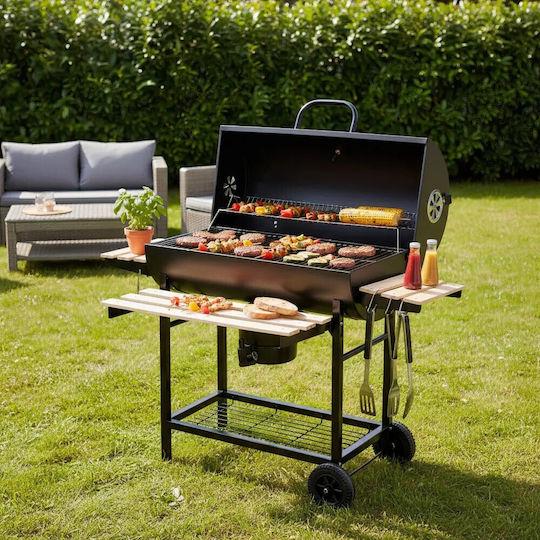 Barbecue Charcoal Klausberg Kb 9033 Cover Lock Thermometer Side Shelves Ash Drawer Wheels Steel Black