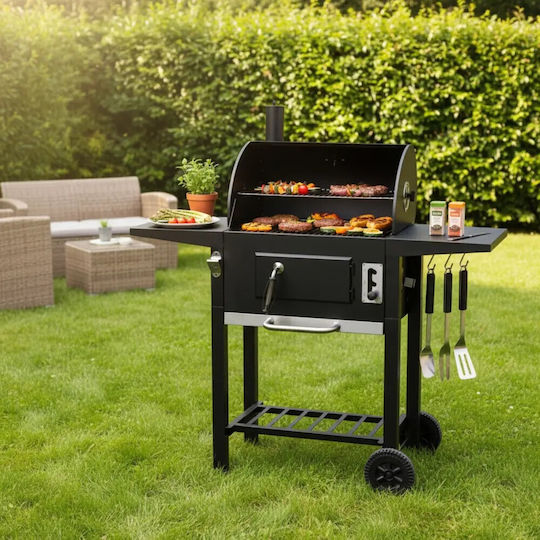 Klausberg Kb 9034 Holzkohlegrill Kamin Mit Einstellbarer Belüftung Asche Schublade Thermometer Stahlräder Schwarz