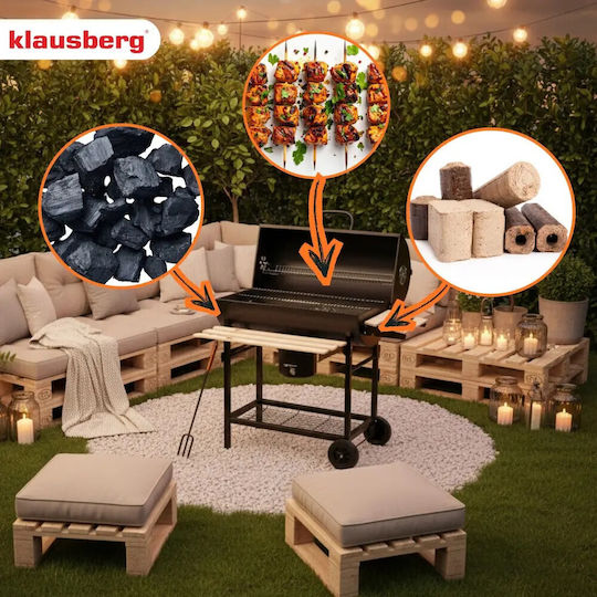 Barbecue Charcoal Klausberg Kb 9033 Cover Lock Thermometer Side Shelves Ash Drawer Wheels Steel Black