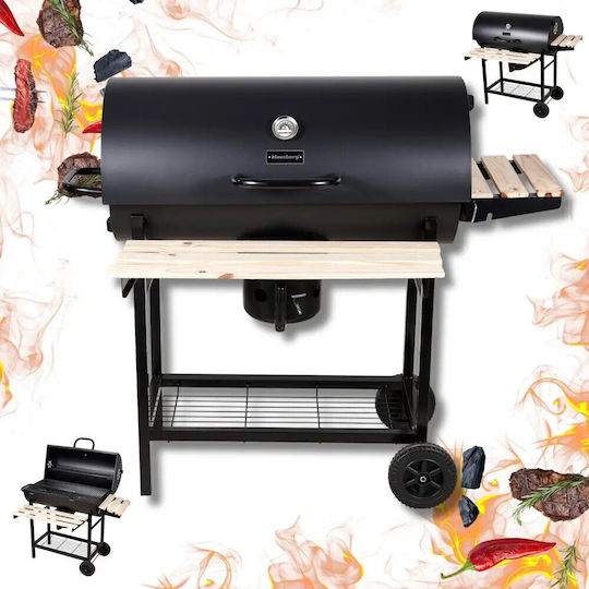 Barbecue Charcoal Klausberg Kb 9033 Cover Lock Thermometer Side Shelves Ash Drawer Wheels Steel Black