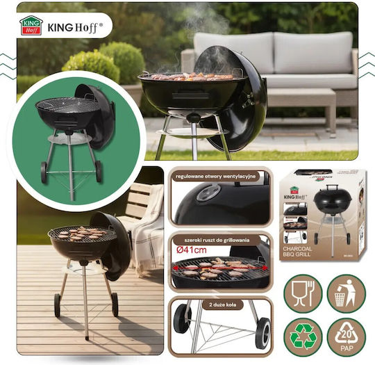 Barbecue Charcoal Kinghoff Kh 2033 Adjustable Ventilation Wheels Steel Black