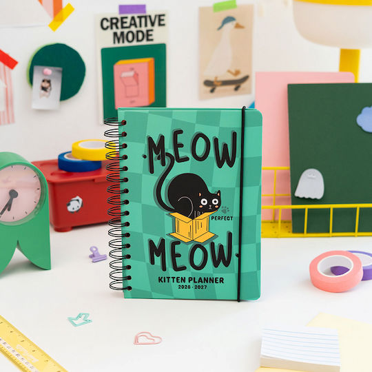 Academic Spiral Diary Hard Cover 2026/2027 Weekly 12 Months 15x21cm Meow Meow