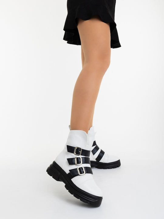 Ghete de Piele Dama Ankle cu Blană Albe