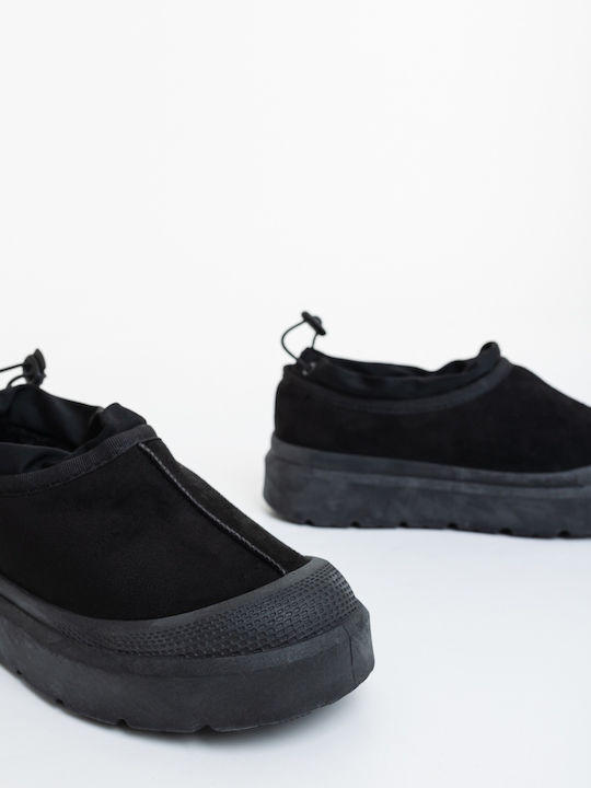 Stiefeletten Damen mit Plattform & Pelz Schwarz