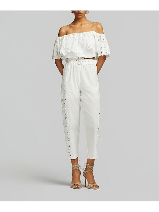 Γυναικεία Μπλούζα Off-Shoulder με Δαντέλα Λευκο