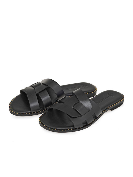 Leather Women's Flat Sandals Black