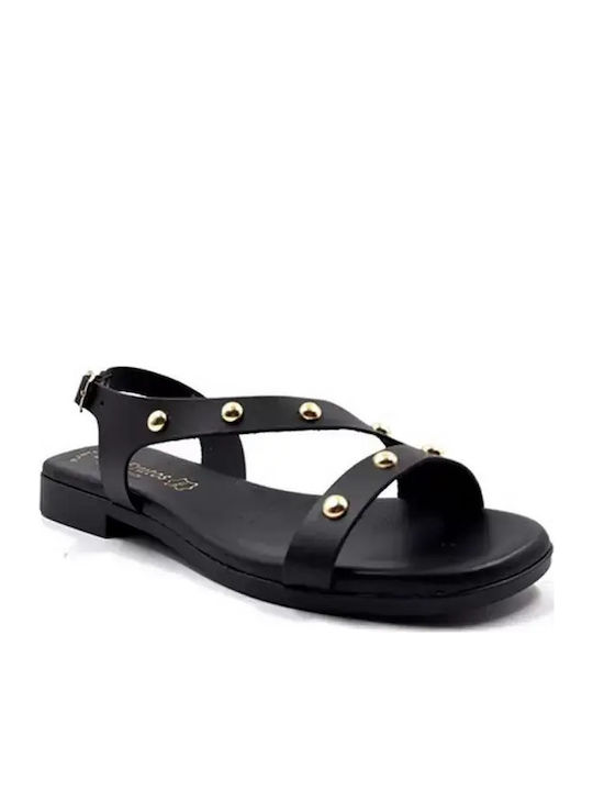 Damen Anatomisch Flache Sandalen Schwarz
