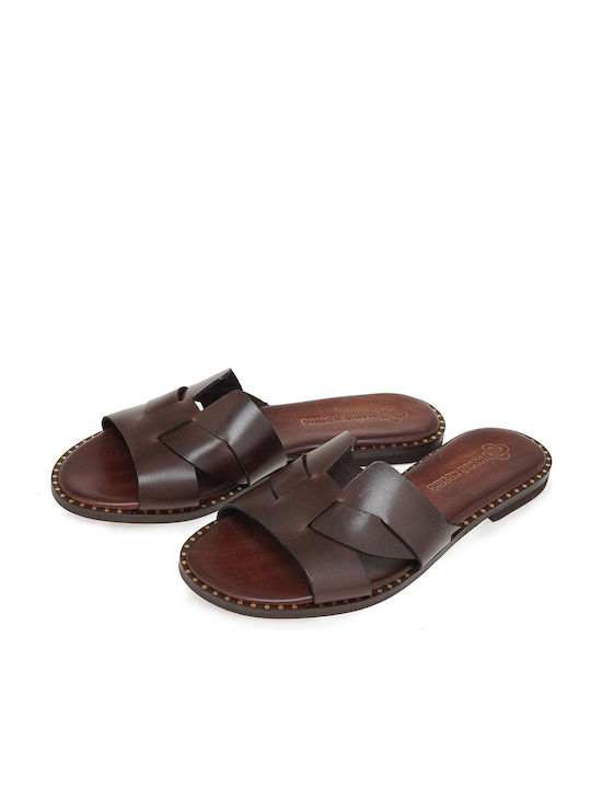 Leder Flache Sandalen für Damen Dunkelbraun