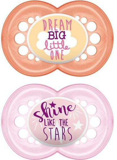 Mam Orthodontic Pacifiers Silicone Original Dream Big-Shine Orange-Pink with Case for 16+ months 2pcs
