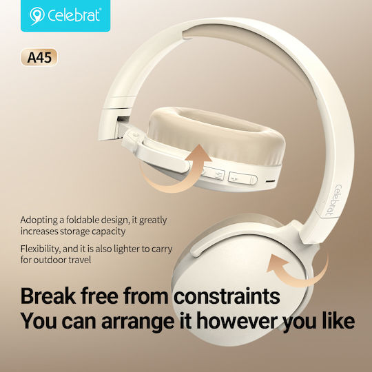 Celebrat A45-BK Wireless / Wired Over Ear Headphones with 16 Hours Playing Time Black