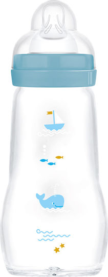 Mam Glass Baby Bottle Feel Good Anti-Colic with Silicone Nipple for 2+ months Light Blue Teddy Bear - Light Blue Teddy Bear 260ml