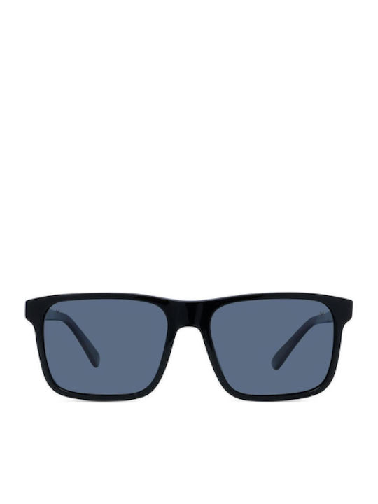 Men's Sunglasses with Black Plastic Frame and Blue Lens