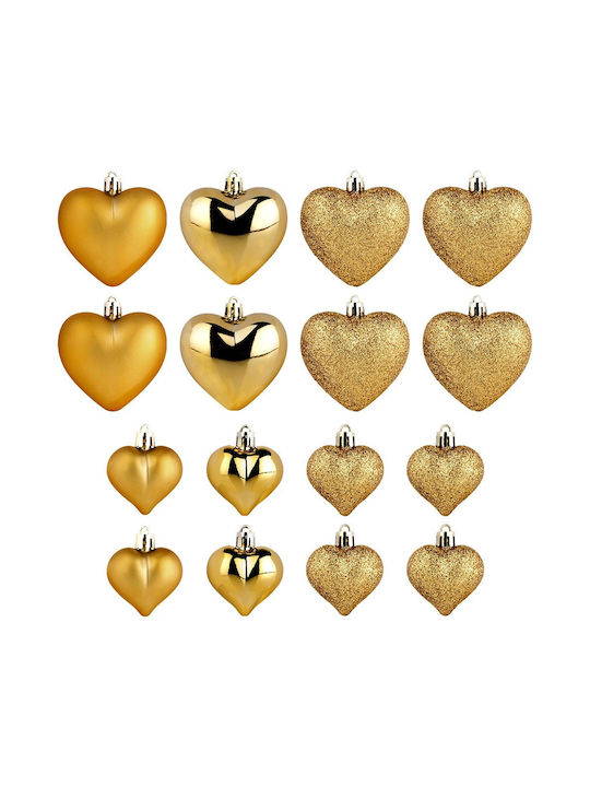 Christmas Tree Ornaments Set 16 Pieces K-m Heart Gold Avs101600