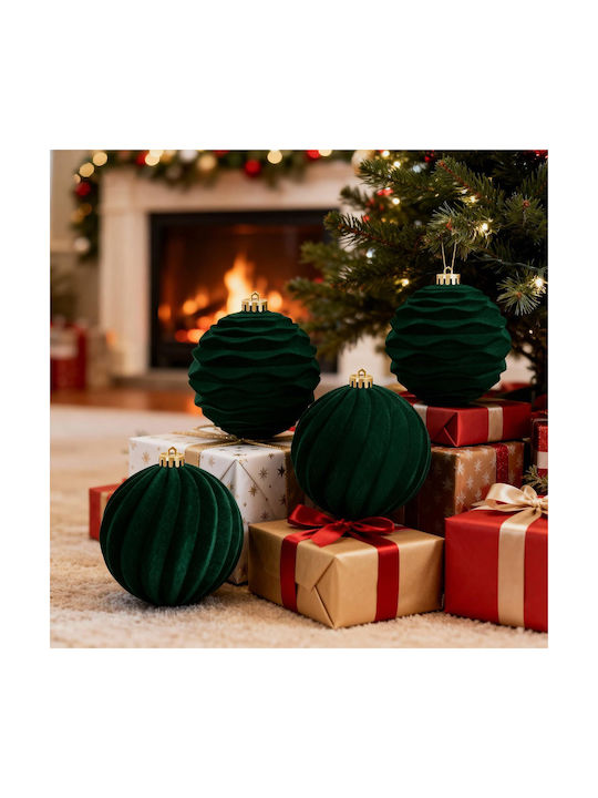 Velvet Elegant Large Christmas Baubles 15 Cm Set 2 Green