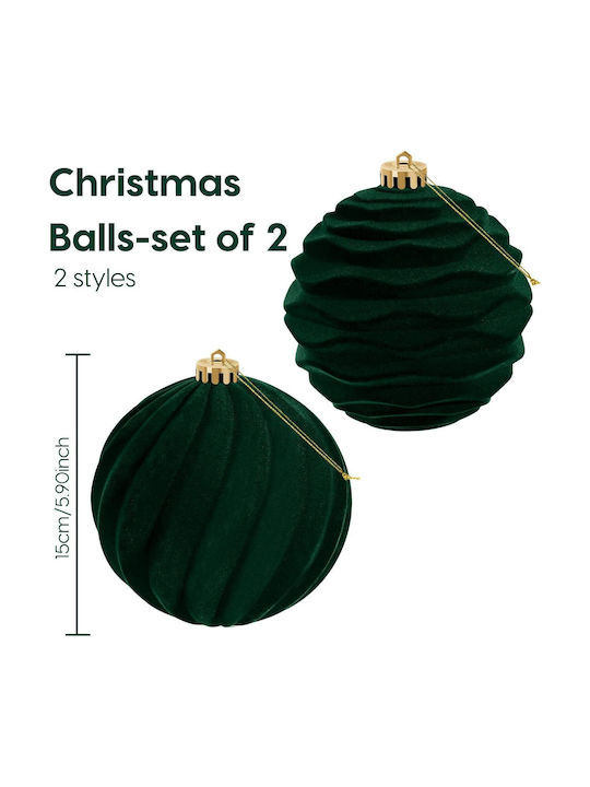 Velvet Elegant Large Christmas Baubles 15 Cm Set 2 Green
