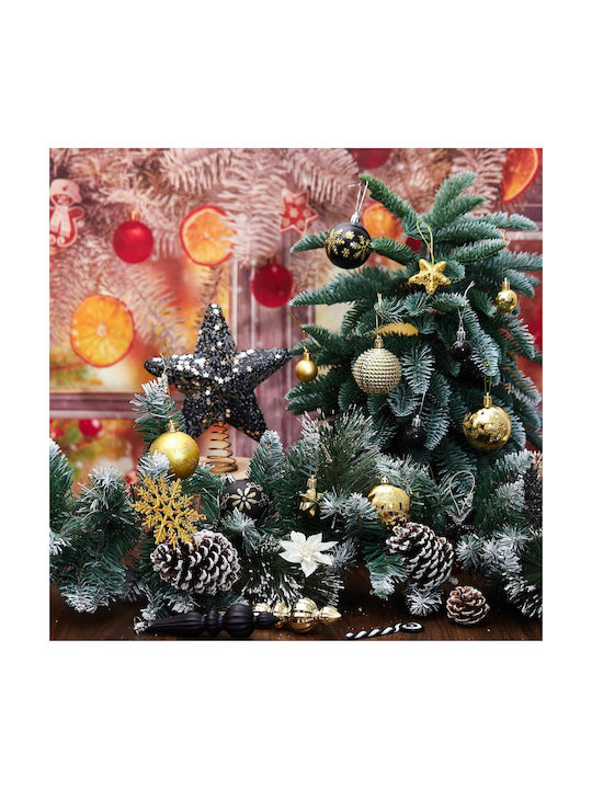 Set 104 Ornamente De Crăciun Pentru Brad Globuri Negre Aurii 3-20 Cm