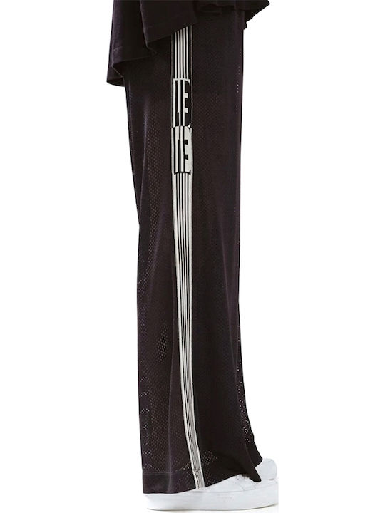 Women's High Rise Pantaloons with Rubber Band in Wide Leg Style Striped Ecru-Black