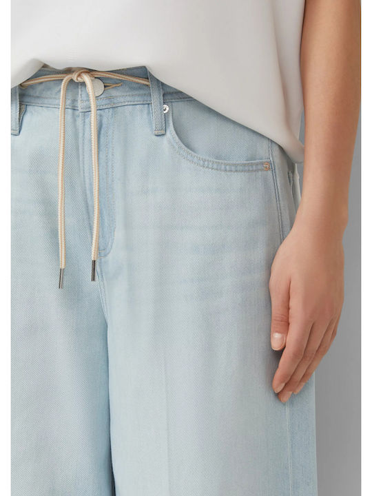 Women's High Rise Fabric Trousers in Regular Fit Light Blue