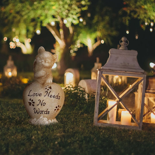 Statuetă Memorială Pisici Relaxdays Inimă Urme de Lăbuțe Crem 11x10x20,5cm