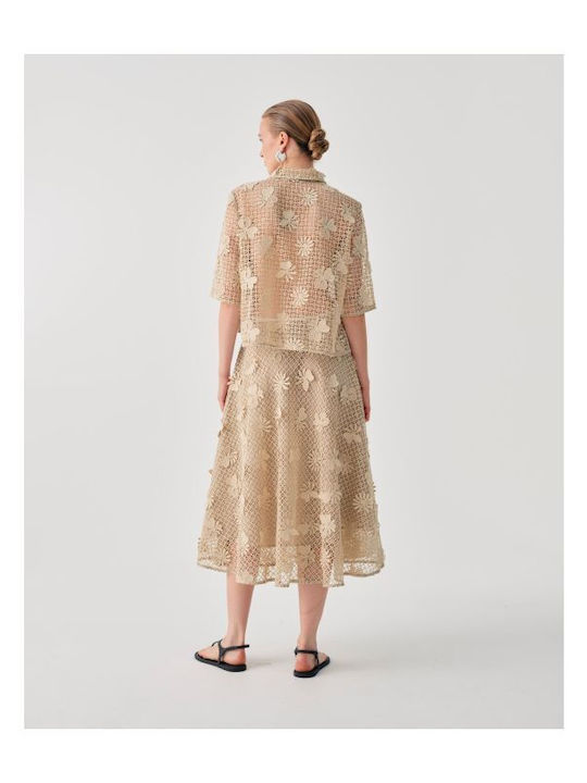 Midi Φούστα Floral Μπεζ