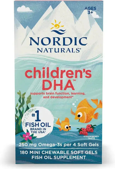 Nordic Naturals Dha Ulei de ficat de cod și Ulei de pește 250mg 180 capsule cu aromă de căpșună