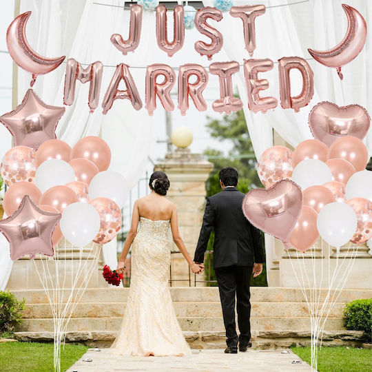 Set De Decorare Nuntă Ghirlandă Baloane Just Married Rose Gold