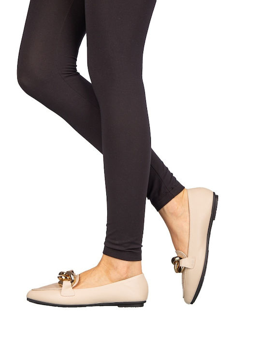 Leather Women's Loafers In Beige Colour