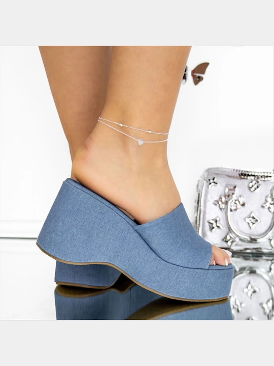 Sommer Damenplattformen Im Stil Blau Pantoffeln