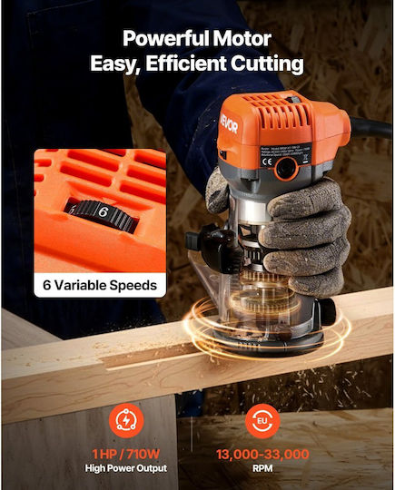 Vevor YXKBJGDSDZJSRZTKS001V2 Trim Router 710W with Speed Setting and with Dust Suction System