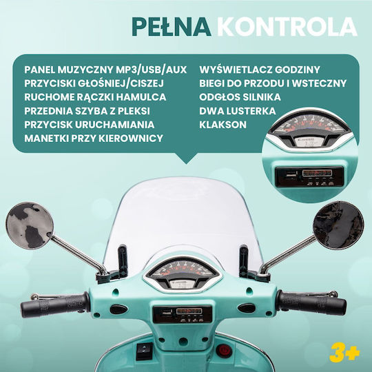 Παιδική Vespa Scooter with Trunk Ηλεκτροκίνητη Τιρκουάζ